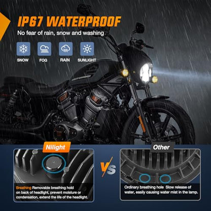 Nilight 5-3/4 5.75 Inch Motorcycles LED Headlight Compatible with Harley Davidson Sportster Iron 883 Dyna Street Bob Super Wide Glide Low Rider Night Rod Train Softail, Chrome - color: 5.75Inch LED Headlight Chrome