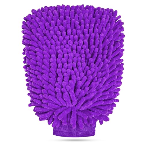 Car Wash Mitt, Scratch-Free & Lint-Free Chenille Microfiber Wash Mitts, Highly Absorbent Double-Sided Glove for Auto Washing and Detailing, Universal Car Accessories (Purple) - color: Purple, size: 1 PCS