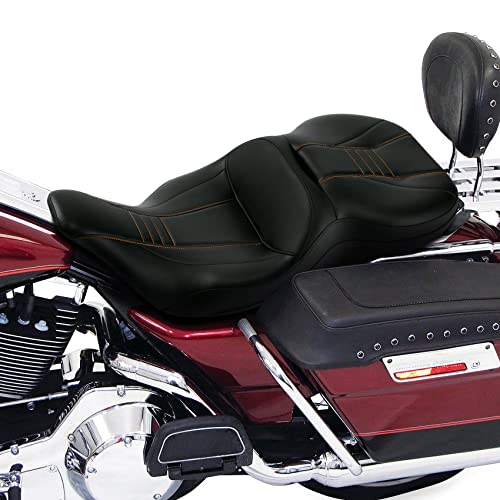 SLMOTO Motorcycle Driver Passenger Seat For Harley Touring Road King Street Glide Road Glide Electra Glide 1997-2007 Black Orange - style: Black and Orange