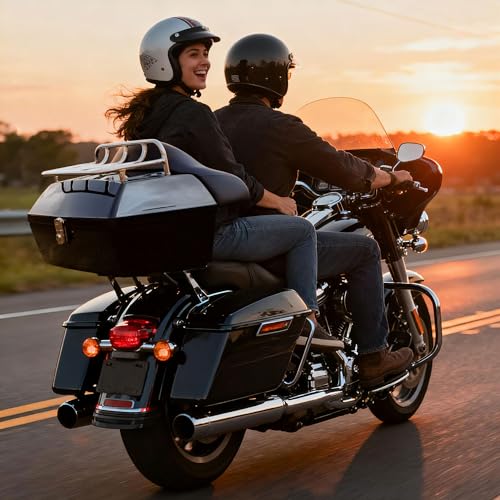 Yescom 48L Universal Motorcycle Tail Box Top Case Luggage with Top Rack & Backrest for Harley Road King - size: 48L for Harley