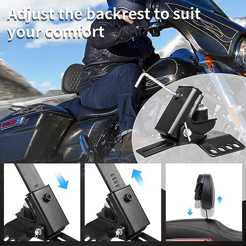 AUFER Motorcycle Adjustable Plug-in Driver Backrest Rider Backrest Compatible With For Harley Touring Models Road King FLHR Street Glide FLHX Road Glide FLTR Electra Glide FLHT 1997-2026 Back Rest - size: Grid Style (Black)