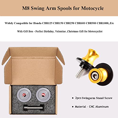 2pcs M8*1.5 Motorcycle Swing Arm Sliders Spools For H-onda CBR150 CBR100f CBR1000rr CBR1100xx CBR125 CBR250 CBR400rr CBR400f CBR450sr CBR600rr CBR600f CBR900rr CBR954rr (Gold) - color: Spool - Gold
