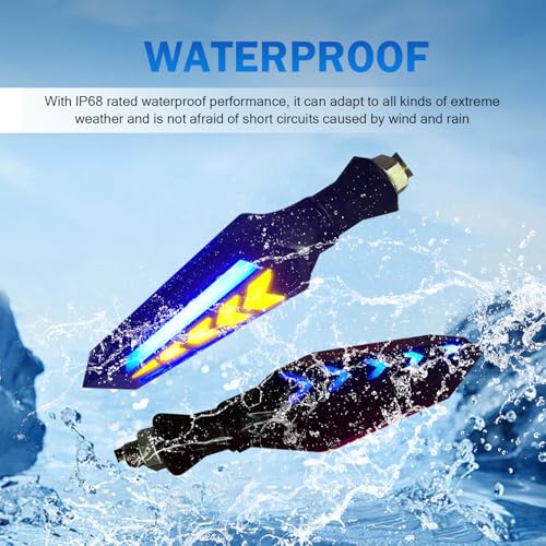 4 PCS Motorcycle Turn Indicator Lights, Arrow Shape Flowing Turn Signal LED with Daytime Running Lights, LED Double-sided Flowing Blinker, Cool Modified Accessories for Motocycle (Blue)