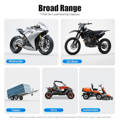 Tri-Fold Aluminum Trailer Ramps, Extra Wide Loading Ramp with Treads 1500lb Capacity Heavy Duty ATV Ramps with Load Straps & Top Hook Loading Truck Ramps for Lawn Mowers Motorcycles ATVs UTVs