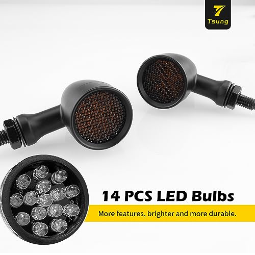 TSUNG Bullet LED Turn Signal Light Motorcycle Front Rear Indicator Small Blinker Universal for Cruiser Chopper Bobber Cafe Racer Street Bike (A-Black-Amber) - color: A-Black-Amber