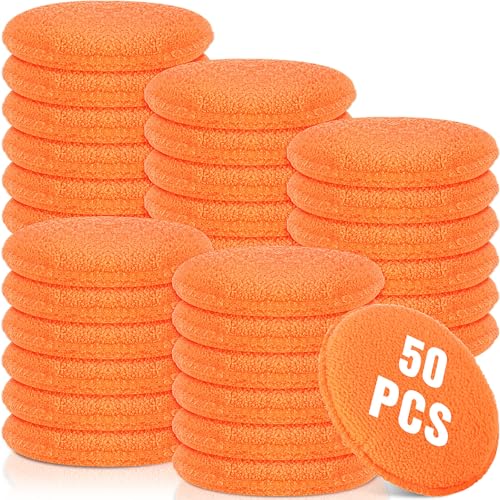 Tanlade 50 Pcs Car Detailing Microfiber Applicator Pad Wax Applicator Wash Microfiber Pads, 5 Inch Diameter (Orange) - color: Orange