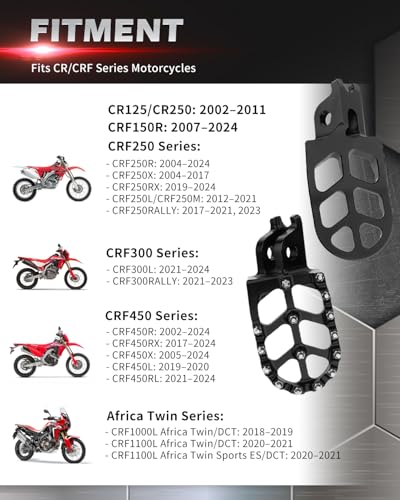 CNC Foot Pegs Alumiunm Dirt Bike Footpegs Compatible with Honda CR125 CR250 CRF150R CRF250R CRF450R CRF250RX CRF450RX CRF450X CRF300L CRF250L CRF250M SSR450 CRF450RL - color: Black, size: CR125/250, CRF150R/250L/250R/250X/450R/450X/1000L