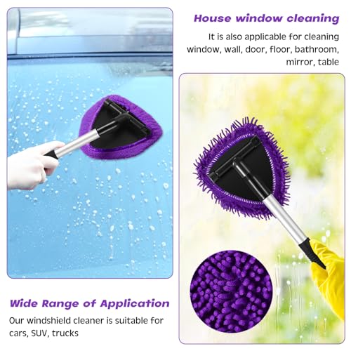 Baderke 9 Pcs Car Windshield Cleaner Tool Kit with with Extendable Handle, Microfiber Towel Pads, Sponge, Ventilation Brush, Empty Spray Bottle for Auto Glass Wiper Suvs Rvs & Home Windows(Purple) - color: Purple