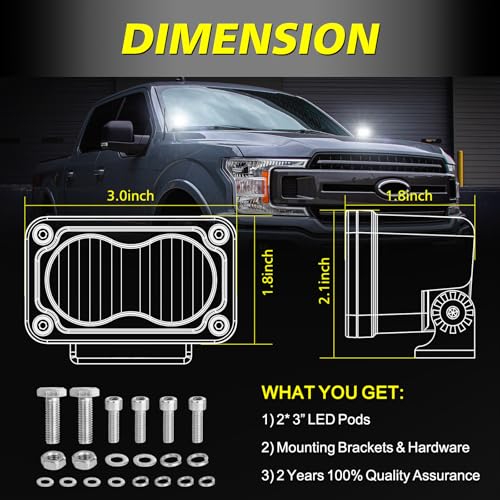 LED Pods, AKD Part 3 Inch Flood CREE LED Off Road Lights 40W Small Driving Light Pods Backup Reverse Lights Fog Pod Light 2 Packs for Truck Pickup Motorcycle UTV ATV SUV Dirt Bike Surron - color: White