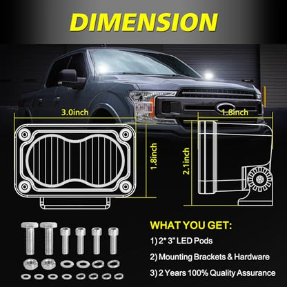 LED Pods, AKD Part 3 Inch Flood CREE LED Off Road Lights 40W Small Driving Light Pods Backup Reverse Lights Fog Pod Light 2 Packs for Truck Pickup Motorcycle UTV ATV SUV Dirt Bike Surron - color: White
