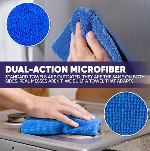Microfiber Wholesale Pronto Cloths, Dual-Sided Microfiber Cleaning Towels, Soft Plush & Scrub Cloths for Dusting, Scrubbing, Kitchen, Windows & Car Detailing, Absorbent Bulk 25-Pack Blue - color: Blue