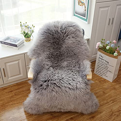 Real Genuine Sheepskin Rug Natural Fur Rug Sheep Skin Rugs Grey Full Sheepskin Rugs Authentic Sheep Skin Throw Lambskin Seat Covers for Chairs Wool Seat Pad Cushion Gray (2.3X3.28 ft) - color: 8