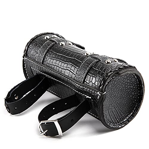 Universal Motorcycle Handlebar Bag Quick Release Crocodile PU Leather Waterproof Tool Bag with 2 Fixing Straps - color: Black 3