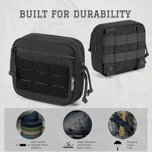 Tactical Molle Admin Pouch Utility EDC Tool Pouch Bag Horizontal Modular Pouches Include US Flag Patch & D-Ring - color: Black-M