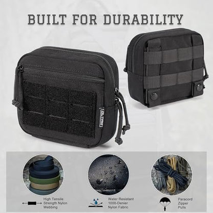 Tactical Molle Admin Pouch Utility EDC Tool Pouch Bag Horizontal Modular Pouches Include US Flag Patch & D-Ring - color: Brown-M