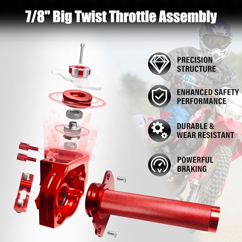 Universal 7/8" Big Twist Throttle Assembly, Dual Push-Pull Cable with Transparent Window for 110-650cc Dirt Pit Bike, Motocross, ATV & Quad, CNC Aluminum Quick Twister Throttle Grip (Red) - color: Red