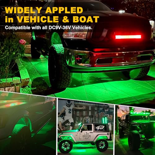 Nicoko 4Pods Pure Green LED Rock Lights 72w high Power Rock Lights Neon Underglow Light for Car Trucks ATV UTV SUV Boat Underbody Glow Trail Rig Light IP68 Waterproof - size: Pure green rock lights - 4 pack