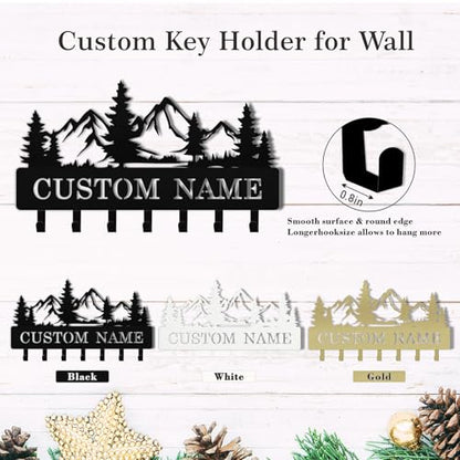 Personalized Key Holder Wall Mount, Custom Name Metal Key Rack Organizer, Mountain Theme Wall Keys Hanger with Hooks for Home, Entryway, Kitchen, Office, Hallway, Doorway - color: 04 Mountain
