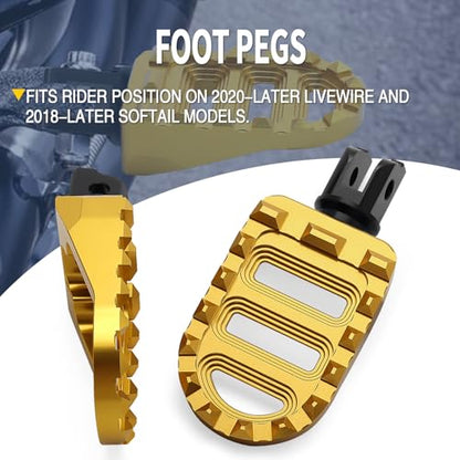 Motorcycle Foot Pegs MX Front Pegs Footrest Fit for Harley 2018-later Softail Low Rider S Breakout FXLRS Fat Bob 114 Street Bob FXBB Fat Boy Sport Glide FLSB (Gold) - color: Gold