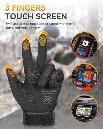 KUMGIM Motorcycle Gloves for Men and Women, Tactical Gloves Black Touchscreen with Hard Shell for Airsoft, Paintball, Motocross, Hunting, Shooting, Camping, ATV Riding, Outdoor Sports, Work - size: X-Large