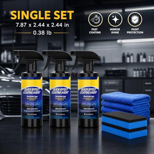 3-Pack Quick Effect Coating Agent for Car, Upgraded Car Coating Spray for Shine & Protection, Waterless Scratch Polish and Paint Shield Kit with 3 Microfiber Towels and 3 Sponges