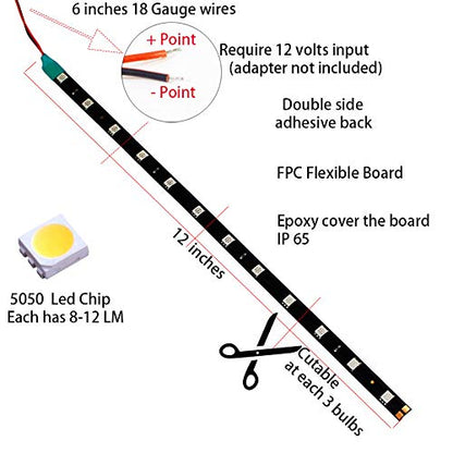 DC 12V Waterproof 1Ft 12 LED Strip Underbody Light with 6 inches Wires for Motor (Green,Pack of 6) - color: Green