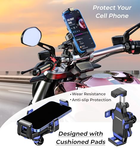 VAZESWIN Motorcycle Phone Mount [Vibration Dampener] [High-Speed Secure Lock] Anti-Shake Motorcycle Cellphone Holder, Bike Phone Mount with Short Arm for 0.5"-1.26" Handlebar, 4.7"-7.2" Smartphone