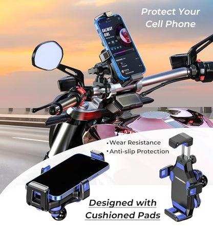 VAZESWIN Motorcycle Phone Mount [Vibration Dampener] [High-Speed Secure Lock] Anti-Shake Motorcycle Cellphone Holder, Bike Phone Mount with Short Arm for 0.5"-1.26" Handlebar, 4.7"-7.2" Smartphone