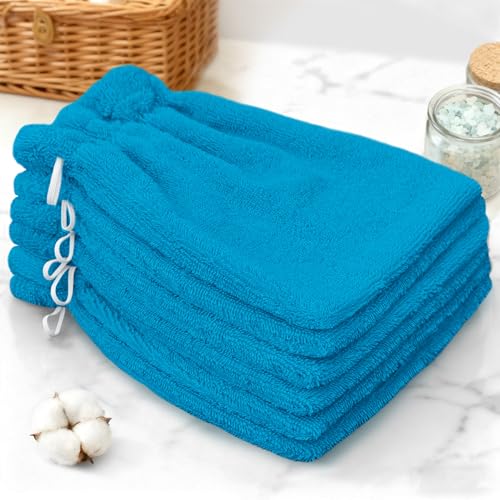 VOOVA & MOVAS Wash Mitts for Body 6-Pack, 100% Cotton Soft Absorbent Wash Cloths with Hanging Loop, 8.3x6.3 Inch European Style Wash Gloves for Shower & Spa, Sky Blue - color: Sky Blue