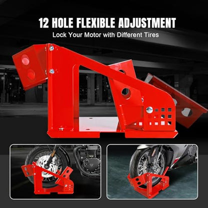 Big RED Motorcycle Wheel Chock, 1800 lbs Capacity Wheel Cradle Holder with 12 Adjustable Holes, for 16"-21" Motorcycles, Dirt Bike - color: RED wheel chock