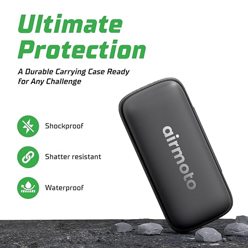 Airmoto and Carrying Case Bundle Deal - Tire Inflator Portable Air Compressor with Hard Case - Air Pump for Car Tires, Motorcycle, Bicycle - Cordless Tire Pump with Tire Pressure Gauge