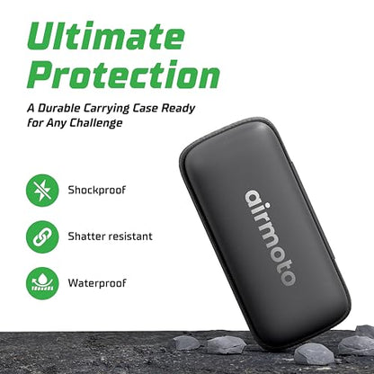 Airmoto and Carrying Case Bundle Deal - Tire Inflator Portable Air Compressor with Hard Case - Air Pump for Car Tires, Motorcycle, Bicycle - Cordless Tire Pump with Tire Pressure Gauge