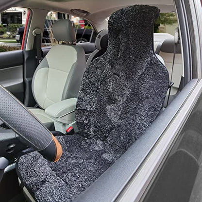 Champlus Genuine Australian Sheepskin Seat Cover, Wool Cushion for Sedan Cars SUVs Trucks and Minivans, Quick Install, Black - color: Black