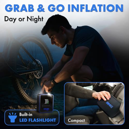 INFLATiQ by RIMiQ Tire Inflator Blue - Powerful, Award-Winning QWIKFLOW Technology with 2 Portable Power Options Included - Strong Vehicle Air Pump for Trucks, Cars, Motorcycles, Bicycles, Balls