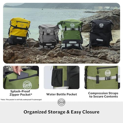 STOVER 5/10/25/30/40/55L Waterproof Dry Bag- Roll-Top Backpack w/Phone Case- Kayaking, Hiking, Camping, Boating- Men/Women - color: 40l Green (With Phone Case), size: 40L