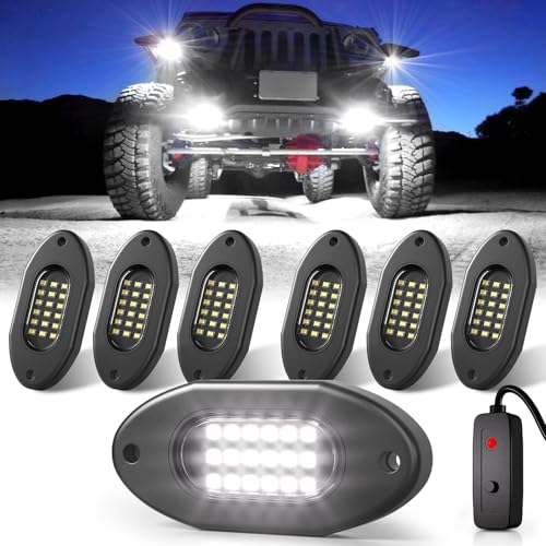 Honalia White LED Rock Lights Kits 6 Pods, 6000K Pure White Rock Lights with Switch - color: Pure White, size: 6 Pods