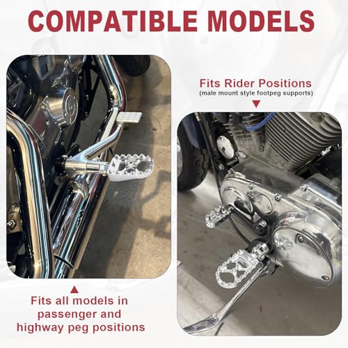MDPROMCP CNC Motorcycle Wide Foot Pegs Aluminum 360° Roating Adjustable Suitable Compaitble with Dyna Fatboy Iron 883 Sportster 883(Silver) - color: Silver