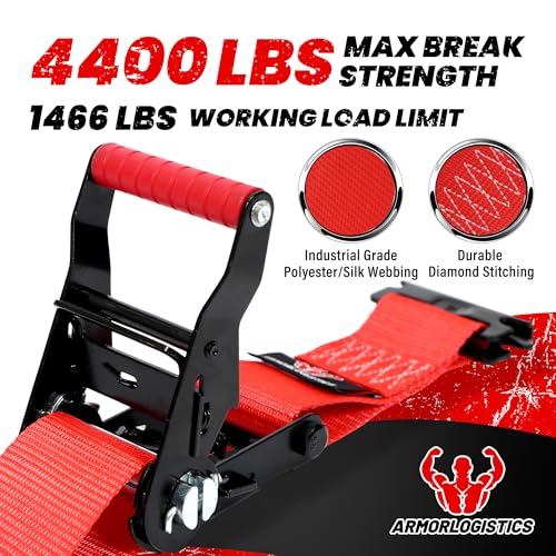 Wheel Chock Tie Down Kit, 4 Pack Heavy Duty Trailer Tire Straps Kit for ATV, UTV, Lawn Mower, 4,400lb Max Break Strength - color: Red, size: 4 Pack