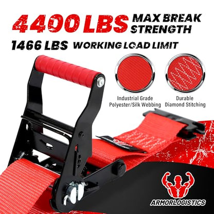 Wheel Chock Tie Down Kit, 4 Pack Heavy Duty Trailer Tire Straps Kit for ATV, UTV, Lawn Mower, 4,400lb Max Break Strength - color: Red, size: 4 Pack
