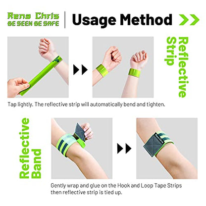 Rena Chris Reflective Running Gear, 4pcs High Visibility Reflective Arm Bands for Night Walking, Safety Running Gear with Reflective Tape for Clothing, Reflectors for Walking at Night, Running Safety Gear for Women, Man, Kids