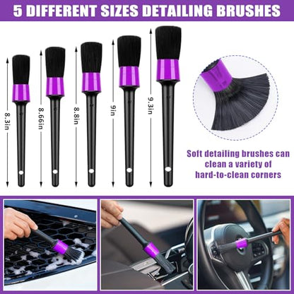 Windshield Cleaner Tool, 17Pcs Car Interior Detailing Kit, Detailing Brush, Towels, Duster, Car Cleaning Kit Interior for RVs, Truck, Trailer (Purple) - color: Purple