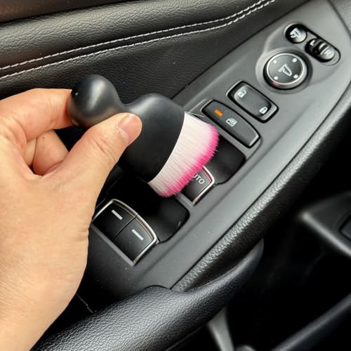 Car Detailing Brush, Soft Bristle Cleaning Brush, Scratch-Free Auto Duster Tool for Dashboard, Air Vents, Leather & Interior Cleaning (Black&Rose) - color: Black&Rose