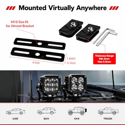 LED Light Bar Mounting Brackets A Pillar Ditch Light Bracket Extensions | Steel Cowl Pod Light Mounting Brackets No Drilling Universal Hood Light Mounting Brackets Adjustable Aluminum Alloy - color: Hood Mount + 2PCS Ditch Light Bracket Extensions
