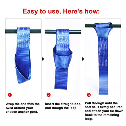 Cartman Soft Loop Motorcycle Tie Down Straps 1.7"x 17" Length - 10,000lb Max Breaking Strength, Heavy Duty Tiedown Loops for Secure and Confident Trailering of Motorcycles, ATV, UTV (Blue 6-Pack) - size: 6pk Blue 10000lbs