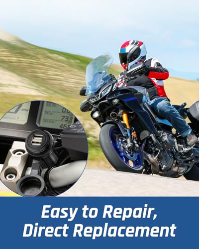 12V Motorcycle Double USB Charger Adapter Fit for Yamaha FZ-07 FZ-09 MT-07 MT-09 Tracer XSR700 XSR900 Motorcycle Accessories Black with Bolt