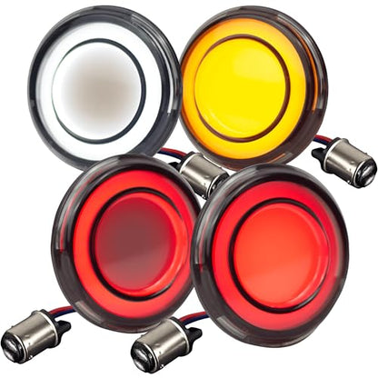 Eagle Lights HALOS 2" LED Turn Signal Kit for Harley-Davidson® Motorcycles – Front & Rear 1157 Run/Brake/Turn with White Halo Running Light, Plug & Play