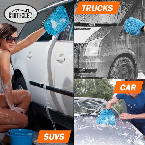 HOMEXCEL Car Wash Mitt, 2PK Chenille Microfiber Wash Mitt, Scratch-Free & Lint-Free, Rich Foam, Highly Absorbent, Double Sided, Perfect for Car Washing and Detailing, 10.2" x 6.7 ", Blue - color: Blue