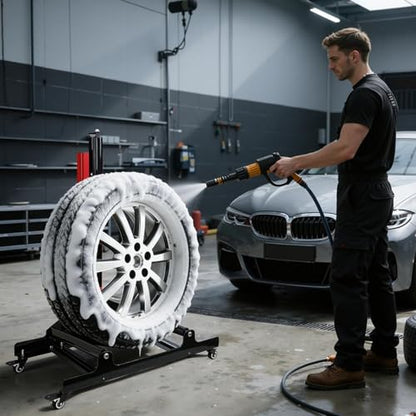 Rolling Wheel Detailing Stand, Portable Wheel Cleaning Stand, Tire Cleaning and Polishing Roller with 3-Way Rotating Rollers, for Wheel Cleaning, Polishing Rims, Dressing Tires