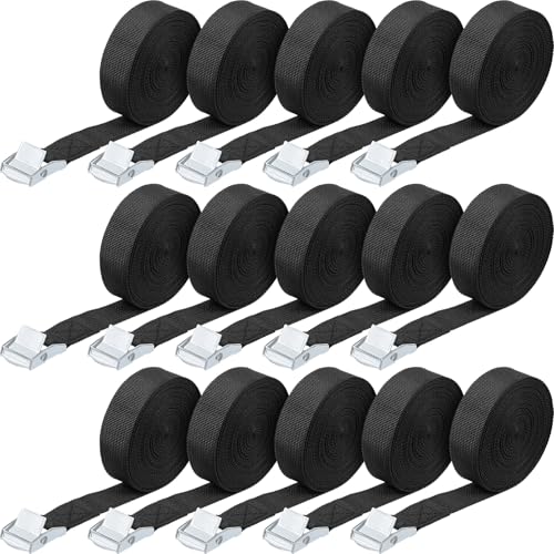 Riakrum 15 Pack 12 Feet Lashing Straps Adjustable Kayaks Tie Down Cam Buckle Straps with Buckles up to 250lbs for Cargo, Luggage, Motorcycles, Truck, Car Roof Rack, Sup Surfboard(Black) - color: Black, size: 12 Feet