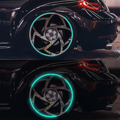 12PCS Reflective Car Wheel Stickers, Night Safety Warning Bicycle Stickers, Anti-Scratch Reflective Rim Decals for Car Motorcycle Cycling Bike (Mint Green) - color: Mint Green
